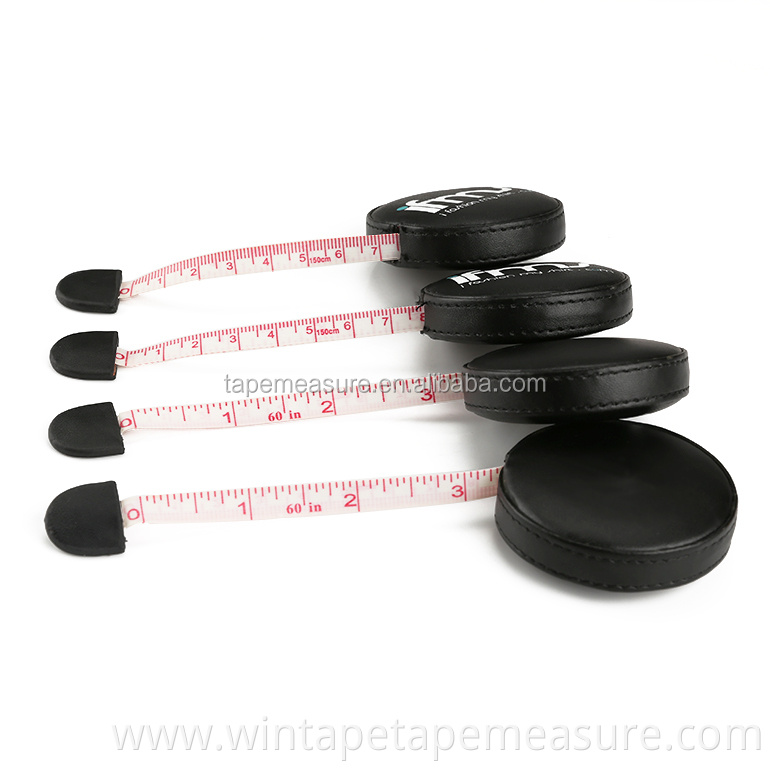 Custom Brand Black Round Measuring Tape PU Leather Retractable Tape Measure